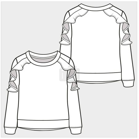 Illustration for Front and back view of sweat top for kid girls and teen girls in editable vector file - Royalty Free Image