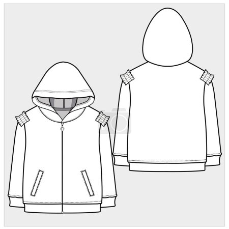 Illustration for Front and back view of frilled hooded sweat for kid girls and teen girls in editable vector file - Royalty Free Image