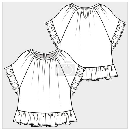 Illustration for Front and back view of top for kid girls and teen girls in editable vector file - Royalty Free Image
