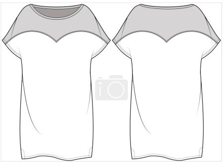 Téléchargez les illustrations : Esquisse plate de slip de nuit pour femme dans un fichier vectoriel modifiable, vue avant et arrière - en licence libre de droit