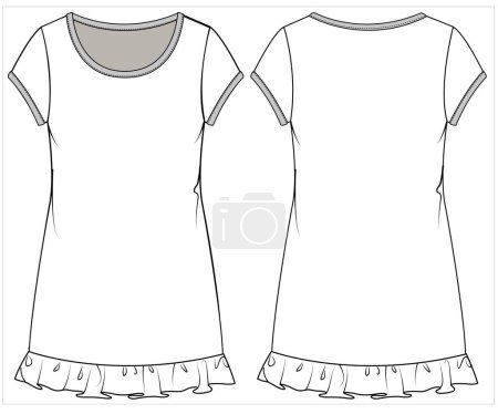 Illustration for Flat sketch of nightwear slip for women in editable vector file, front and back view - Royalty Free Image
