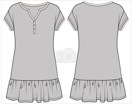 Illustration for Flat sketch of nightwear slip for women in editable vector file, front and back view - Royalty Free Image