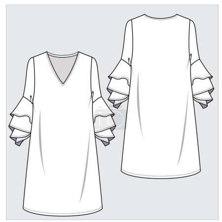 Illustration for Front and back view of  women dress  in editable vector - Royalty Free Image