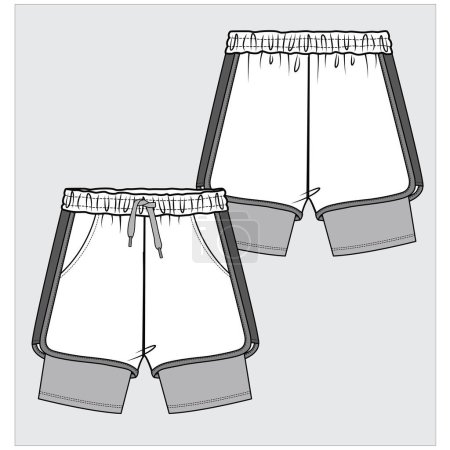 Illustration for Front and back view of  women shorts   in editable vector - Royalty Free Image