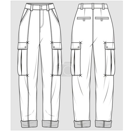 Illustration for Front and back view of  women pants  in editable vector - Royalty Free Image