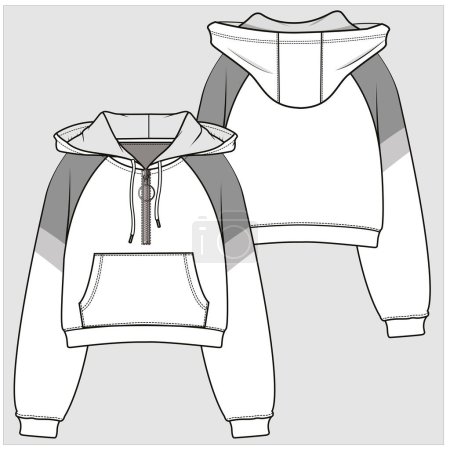 Illustration for Front and back view of    hoodie  for women in editable vector - Royalty Free Image