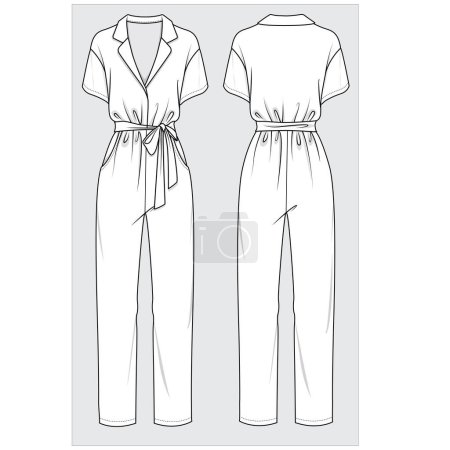 Illustration for Front and back view of  women jumpsuit    in editable vector - Royalty Free Image