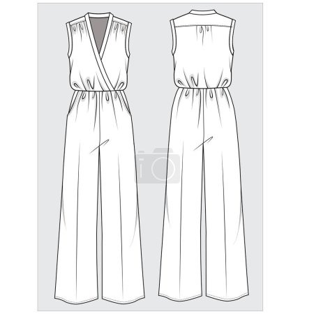 Illustration for Front and back view of  women jumpsuit    in editable vector - Royalty Free Image