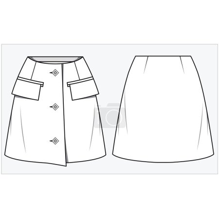 Illustration for Front and back view of  women skirt  in editable vector - Royalty Free Image