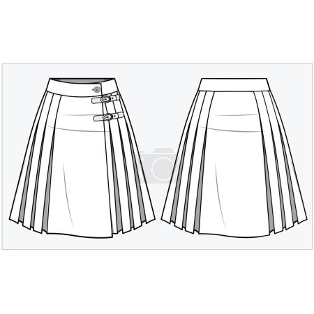 Ilustración de Vista frontal y trasera de la falda de las mujeres en vector editable - Imagen libre de derechos