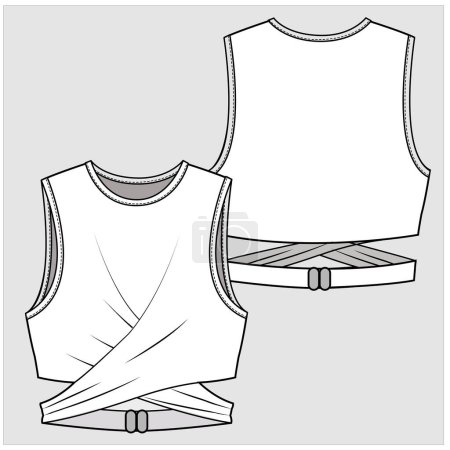 Illustration for Front and back view of   top for women in editable vector - Royalty Free Image