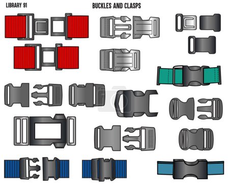 Illustration for Metal buckles and clasps for garments accessories - Royalty Free Image