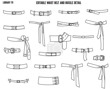 Illustration for Set of drawstring tie ups and belts used for wait band designed for garments dresses tops and apparels - Royalty Free Image