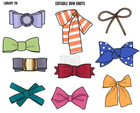 Illustration for Set of bow knots and drawstring tie ups used for wait band and back tie ups designed for garments dresses tops and apparels - Royalty Free Image
