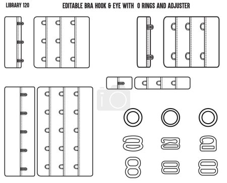 Ilustración de Conjunto de gancho y ojo y o anillos ajustador y broches extraíbles - Imagen libre de derechos