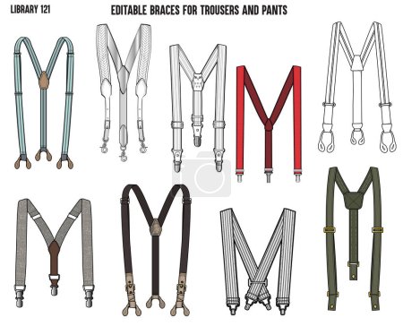 set of different kind of braces for pants and trousers