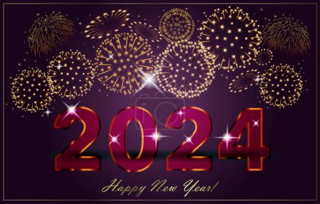 Ilustración de Feliz año nuevo 2024 deseos y bandera de celebración - Imagen libre de derechos