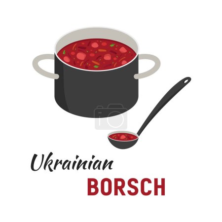 Ilustración de Borsch ucraniano. Cocina ucraniana. Sopa tradicional ucraniana - Imagen libre de derechos