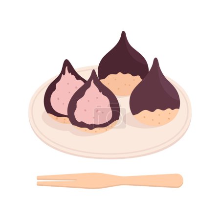 Foto de Tradicional postre wagashi japonés. Comida dulce asiática. Ilustración vectorial plana dibujada a mano - Imagen libre de derechos