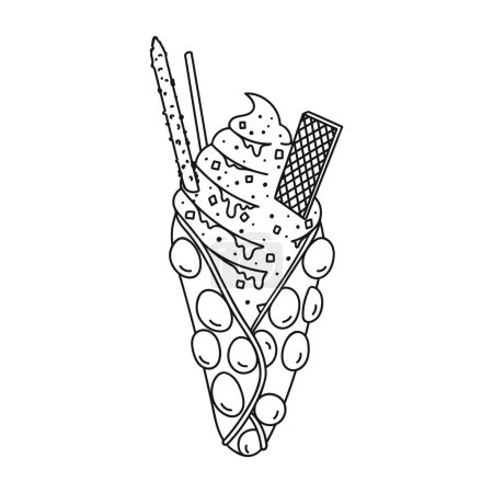 Ilustración de Gofre de huevo con helado y galletas. Comida callejera de Hong Kong. Ilustración vectorial - Imagen libre de derechos