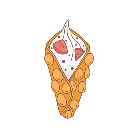 Ilustración de Gofre de huevo con helado y trozos de fruta. Hong Kong comida callejera - Imagen libre de derechos