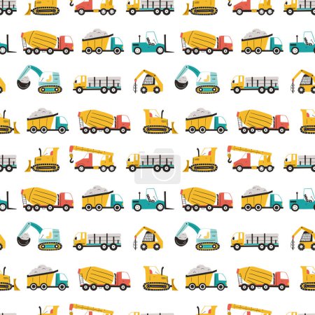 Foto de Seamless pattern with different funny construction transport. Hand drawn design for childrens cloth, fabric, wrapping paper - Imagen libre de derechos
