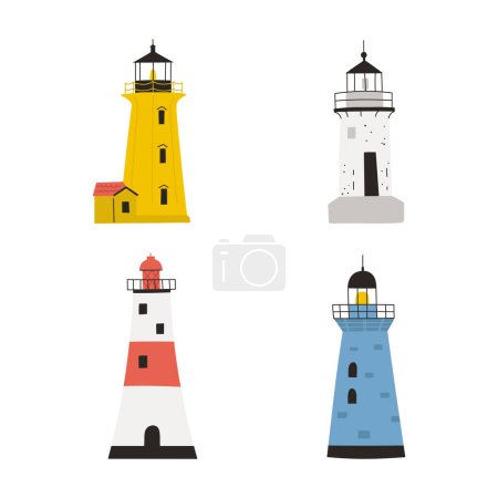Illustration for Vector set of hand drawn lighthouses isolated on white background - Royalty Free Image