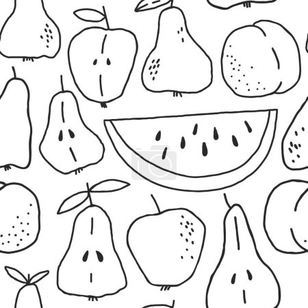 Foto de Simple estilo garabato frutas patrón sin costuras. Fondo monocromo dibujado a mano - Imagen libre de derechos