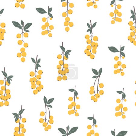 Illustration for Seamless pattern with duranta erecta berries on branches. Fresh decorative berries on a white background with leaves. Design for wallpaper, print, wrapping paper, fabric - Royalty Free Image