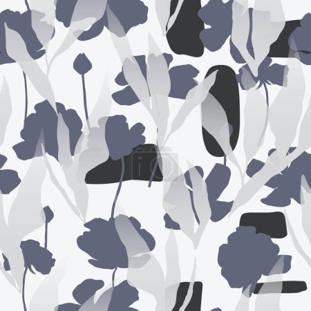 Foto de Patrón sin costura de silueta floral abstracta. Flores y hojas sombras. Diseño monocromo para tela, textil, cubierta, papel de envolver - Imagen libre de derechos