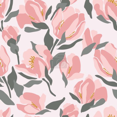 Foto de Abstracto dibujado a mano magnolia flores patrón sin costura. Flores y hojas grandes. Diseño para tela, textiles para el hogar, papel de envolver - Imagen libre de derechos