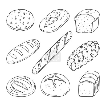 Foto de Set de pan blanco y negro dibujado a mano. Ilustración simple aislada sobre fondo blanco. Elementos de diseño para etiqueta, menú, panadería - Imagen libre de derechos