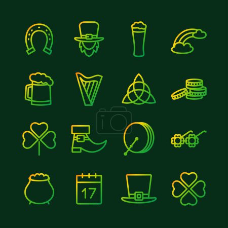 Foto de Set de iconos de gradiente de día de Saint Patricks. Símbolos tradicionales de vacaciones irlandesas - Imagen libre de derechos