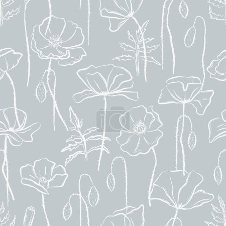 Foto de Flores de amapola dibujadas a mano patrón sin costuras. Diseño floral para tela, textiles para el hogar, cubierta, papel de envolver - Imagen libre de derechos
