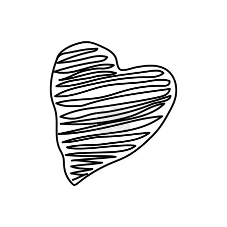 Illustration for Doodle hand drawn black heart shape. Valentine's day holiday ornamental decor element. Isolated on white background - Royalty Free Image