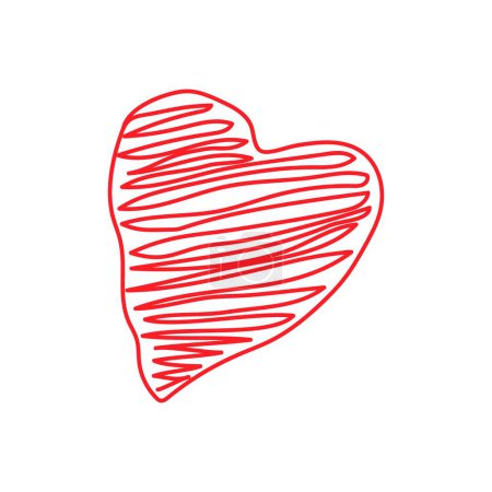Illustration for Doodle hand drawn red heart shape. Valentine's day holiday ornamental decor element. Isolated on white background - Royalty Free Image