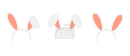 Illustration for Set Easter rabbit ears headband  icon  isolated on white background. Flat cartoon easter card design element. Spring hare ear accessory - Royalty Free Image