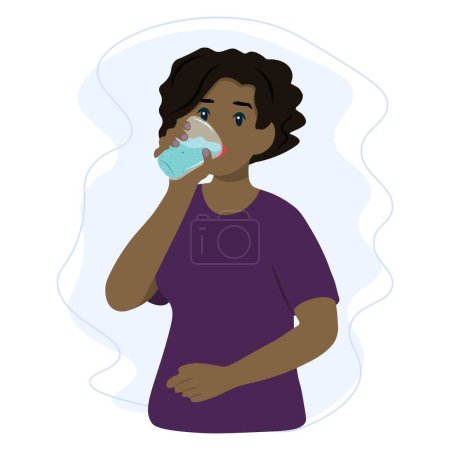 Illustration for Woman drinking a fresh glass of water. Healthy and Sustainable Lifestyle Concept - Royalty Free Image
