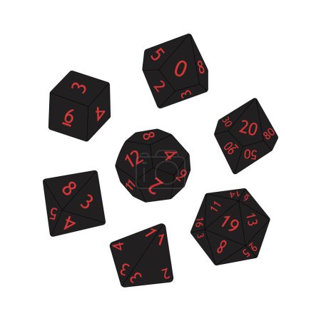 Illustration for D8 D10 D12 D20 Dice for Board games. Collection of polyhedral dices with different sides - Royalty Free Image