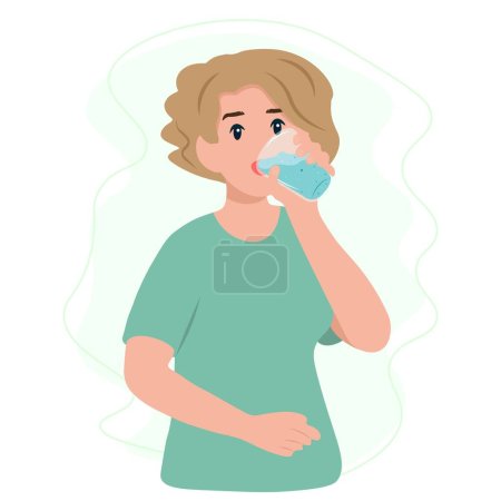 Illustration for Woman drinking a fresh glass of water. Healthy and Sustainable Lifestyle Concept - Royalty Free Image