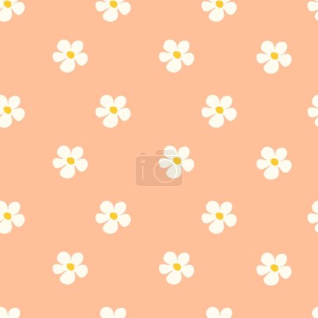 Illustration for Chamomile floral seamless pattern on Peach Fuzz background - Royalty Free Image