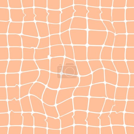 Illustration for Minimalist bright mosaic seamless pattern. Peach Fuzz wavy distorted grid on a white background.Ideal for printing baby clothes, textiles, fabrics, wrapping paper. Vector - Royalty Free Image