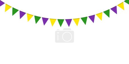 Téléchargez les illustrations : Guirlande traditionnelle Mardi Gras. Chaîne de fanions triangulaires. Pendentifs de fête, décoration de fenêtre ou de mur. Drapeaux de célébration pour la décoration - en licence libre de droit