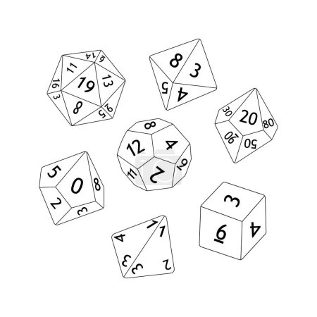 D8 D10 D12 D20 Dice for Board games. Collection of polyhedral dices with different sides