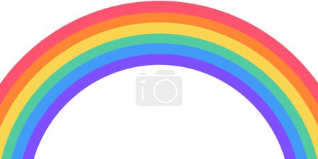 Flat wide rainbow arc shape. Half circle, bright spectrum colors. Colorful striped pattern