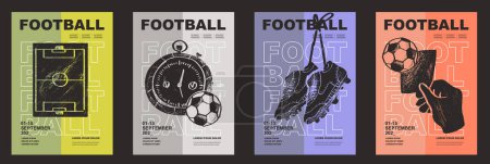 Template Sport Layout Design, soccer football. Football league tournament poster vector illustration. Tournament, football, world, boots, timer, soccer football pitch background.