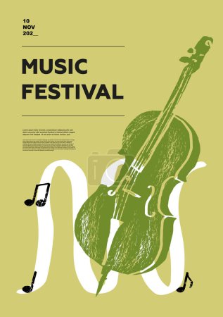 Illustration for Double bass, contrabass, counterbass, cello. Music festival poster. String musical instruments. Competition. A set of vector illustrations. Minimalistic design. Banner, flyer, cover, print. - Royalty Free Image