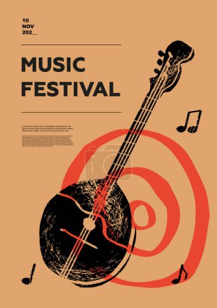 Illustration for Domra, folk. Music festival poster. String musical instruments. Competition. A set of vector illustrations. Minimalistic design. Banner, flyer, cover, print. - Royalty Free Image