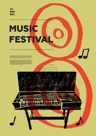 Illustration for Clavichord, folk, Music festival poster. String musical instruments. Competition. A set of vector illustrations. Minimalistic design. Banner, flyer, cover, print. - Royalty Free Image