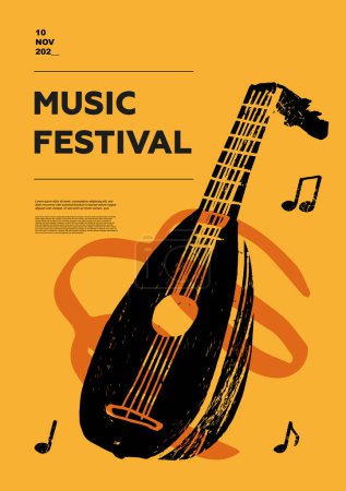 lute, folk. Music festival poster. String musical instruments. Competition. A set of vector illustrations. Minimalistic design. Banner, flyer, cover, print.